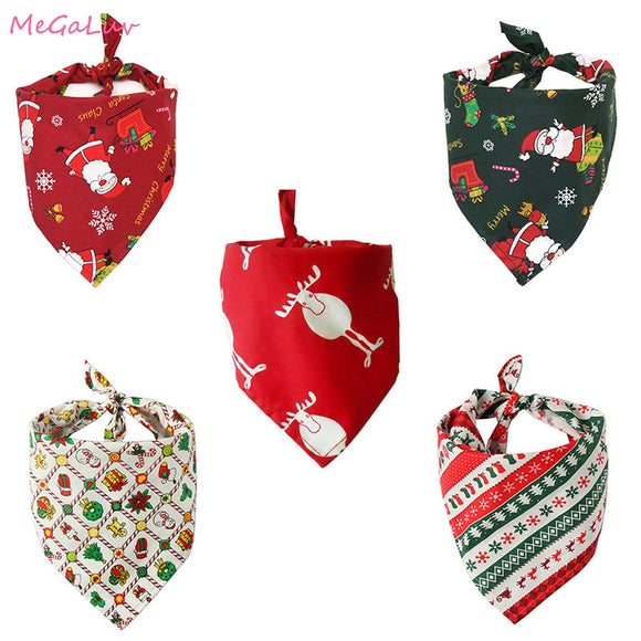 Christmas Pet Neckerchief Saliva Towel Red Green Santa Reindeer Striped Xmas Gift Bibs Scarf Collar for Small Large Dogs