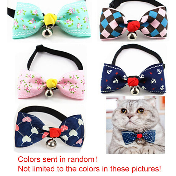 Lovely Adjustable  Leopard Print Bowknot Bell Cat Dog Necklace Puppy Pet Collar Pet Supplies Random Color