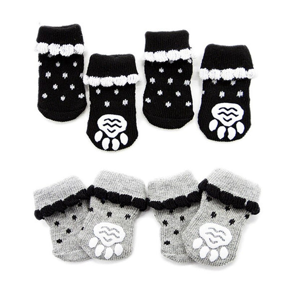 4Pcs/Set Warm Puppy Dog Shoes Soft Cotton Pet Knits Socks Cute Cartoon Anti Slip Skid Socks For Small Dogs Pet Products