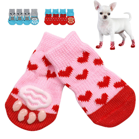 Winter Pet Dog Socks 4Pcs Cute Puppy Dogs Pet Knits Socks Thick warm Small Dogs Shoes Anti Slip Skid Bottom Dog Socks Booties